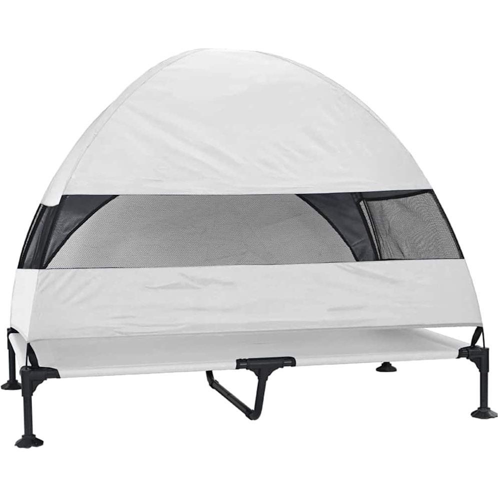 Meilleurs prix pour vidaXL lit pour chien surélevé avec toit amovible gris argent XL acier