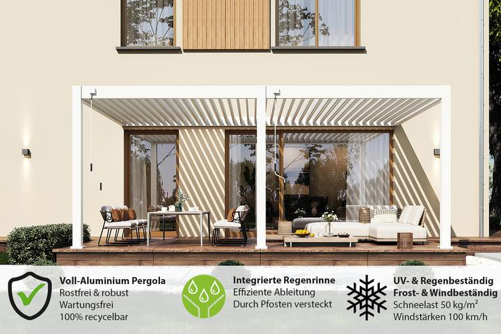 Image du produit Weide Pergola murale Deluxe Plus | Toit à lames en aluminium | 4 x 6 M | blanc | Pergola murale (400 cm, 600 cm)
