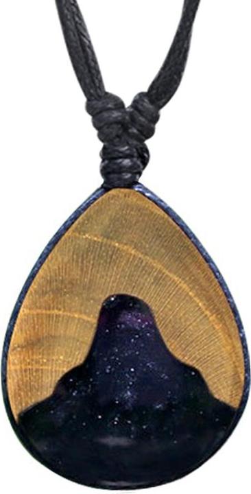 Image du produit Star Piercing Collier noir pendentif goutte paillettes époxy noir en teck (Organique, sans laiton)