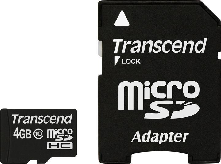Transcend Flashgeheugenkaart 4GB Micro SDHC, C10 (4 GB, microSDHC, U1, UHS-I)