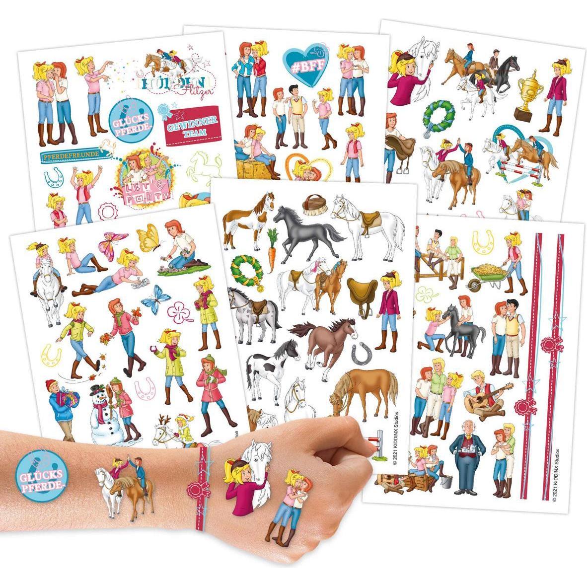 Thumbnail - Papierdrachen, Wandtattoo, Kindertattoo Set - Bibi und Tina (100 Stück auf 6 Bögen)