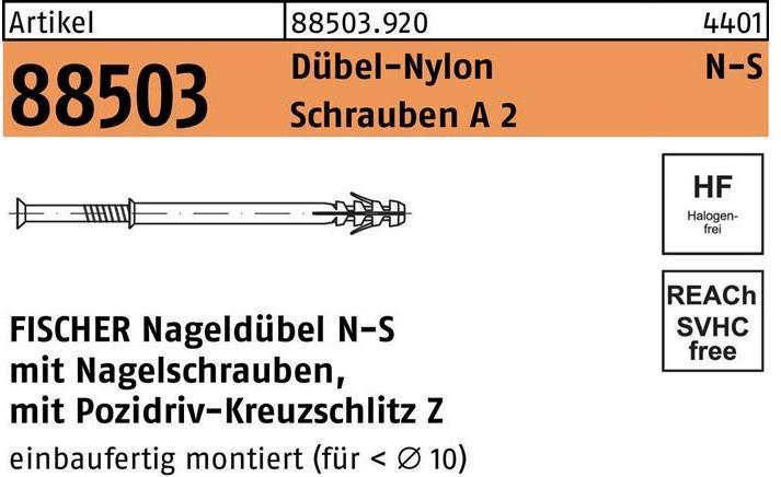 Image du produit Fischer Tampon à clouer R 88503 N-S 8 x 80/40 Vis A 2/tampon en nylon (50 pcs)