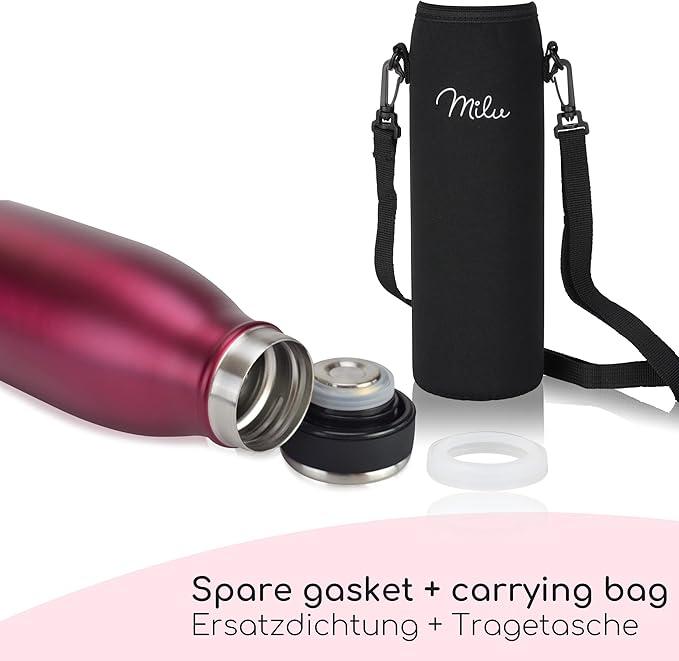 Immagine prodotto Milu Borraccia thermos 1000ml + spazzola per la pulizia in silicone Colore: Bacca / Rosa (1 l)