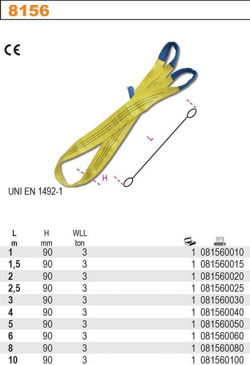 Actual product image BETA 8156 1.5-T3-ESLINGAS ELEVACIÓN AMARILLO