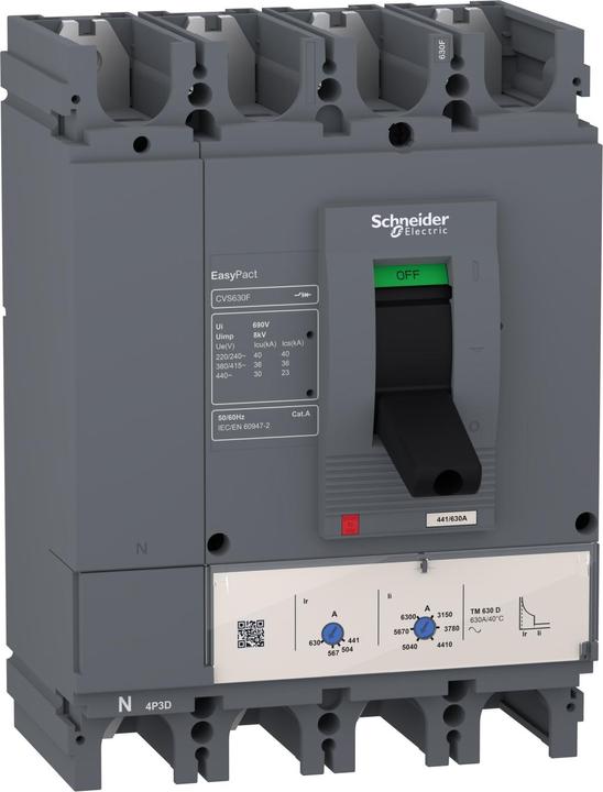 Actual product image Schneider EasyPact CVS630F circuit-breaker, 36 kA at 415 VAC, 4P 4d, TM-D 600 A trip unit LV563312