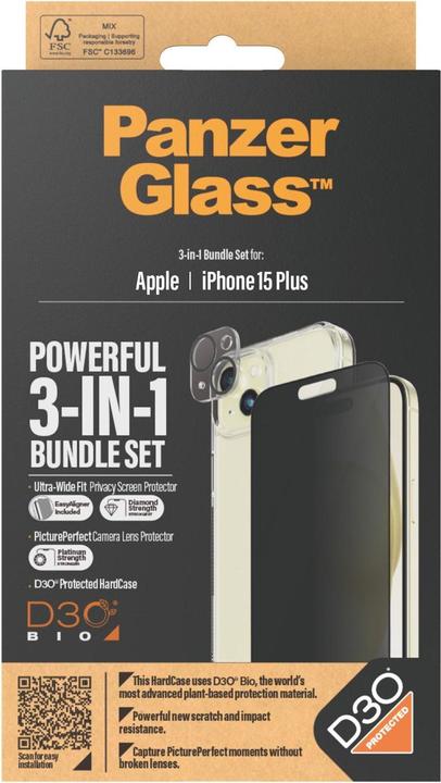Produktbild PanzerGlass Privacy 3-in-1-Pack (1 Stk., Apple iPhone 15 Plus)