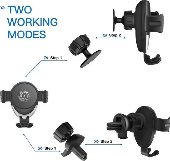 Image du produit PhoneLook Adaptateur de charge 15W 2 en 1 sans fil Qi support de téléphone pour valve d'aération & tableau de