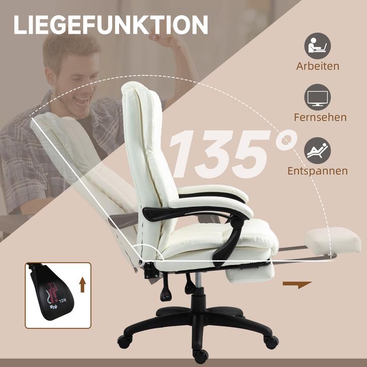 Immagine prodotto Vinsetto Bürostuhl mit Massagefunktion Kunstleder, Schaumstoff Cremeweiss (46 - 54 cm)