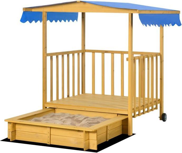 Immagine prodotto Swisshandel24 Sabbiera con tetto, sabbiera in legno con casetta da gioco, 133 x 129 x 137,5 cm Sabbiera con ruote