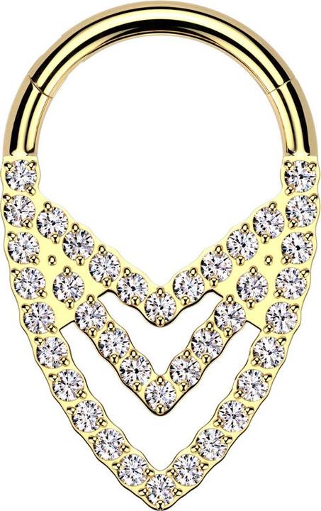 Immagine prodotto Star Piercing Anello micro segmento con cerniera placcato oro con tre cristalli angolari argento (senza ottone, Titanio)