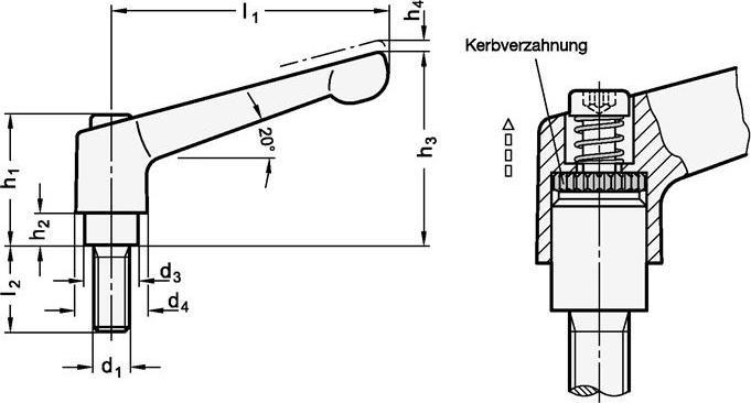 Produktbild Ganter Verstellbarer Klemmhebel GN 300.1 d1 M 8 mm l1 63 mm l2 16 mm Aussengewinde (16 mm)