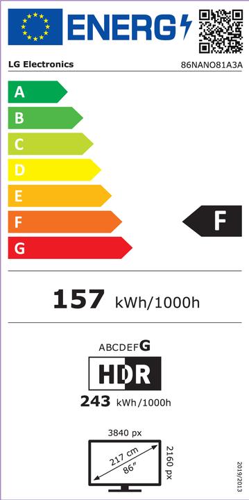 Energie-Label LG TV 86NANO81A3A 86inch 4K NanoCell TV (86", NANO81, Nano-Cell, 4K, 2025)