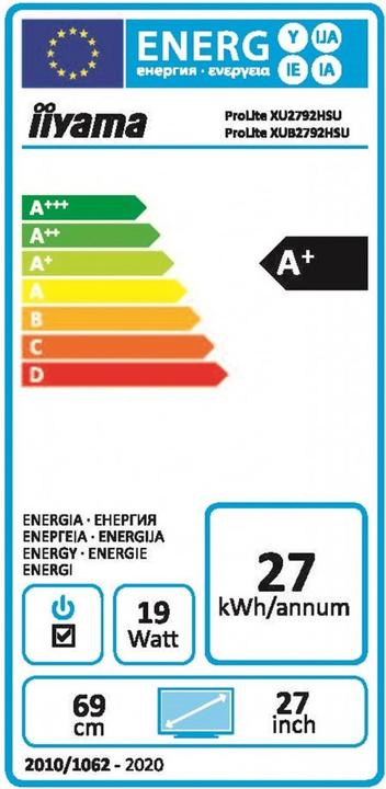Energy Label iiyama ProLite XU2792HSU-B1 LED screen 68.6 cm (27 inch) 1920 x 1080 pixel Full HD LCD Black (1920 x 1080 pixels, 27")