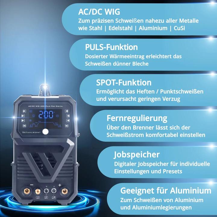 Actual product image Stahlwerk Shielding gas welder AC/DC TIG 200 Puls Pro Digital Spot 200 A