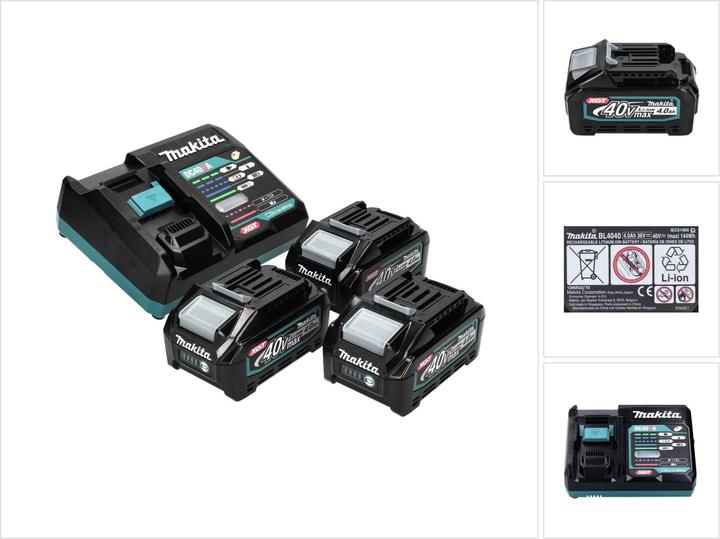 3x Makita BL 4040 Akku 40 V max. 4,0 Ah XGT Li-Ion Akku (191B26-6), 1x Makita DC 40 RA Schnell Ladegerät XGT LXT (191E07-8)