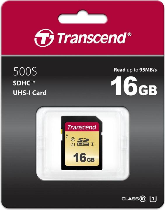 Actual product image Transcend SDHC 500S 16GB Class 10 UHS-I U1 V30 (16 GB, SDHC, U1, UHS-I)