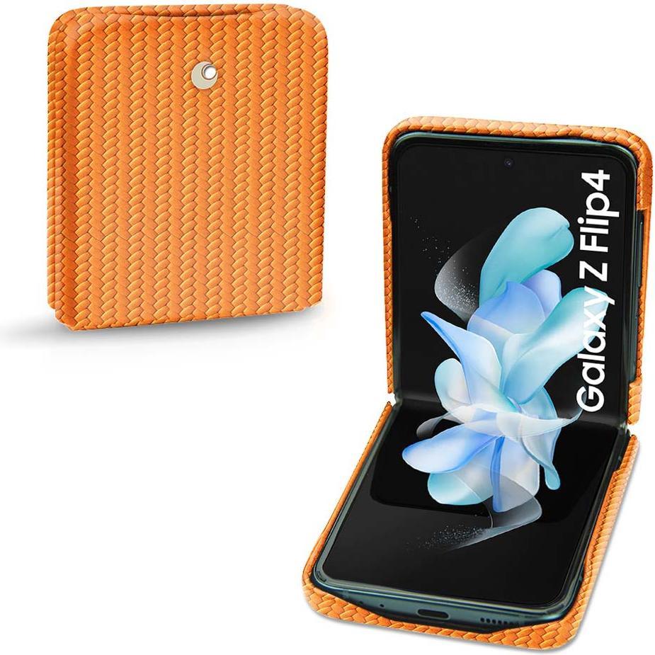 Noreve Lederschutzhülle Samsung Galaxy Z Flip4 (Samsung Galaxy Z Flip4), Smartphone Hülle, Orange