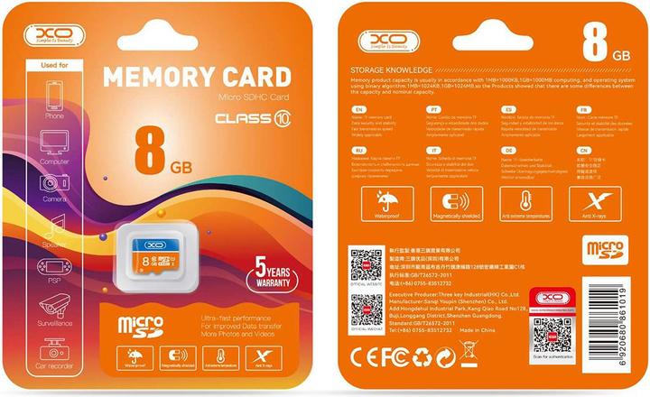 Image du produit xO carte mémoire 8GB microSDHC cl. 10 (8 Go, microSDHC, UHS-I)