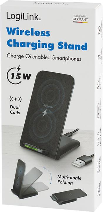 Produktbild LogiLink ZUB Smartphone Stand & WL Charger black (18 W)