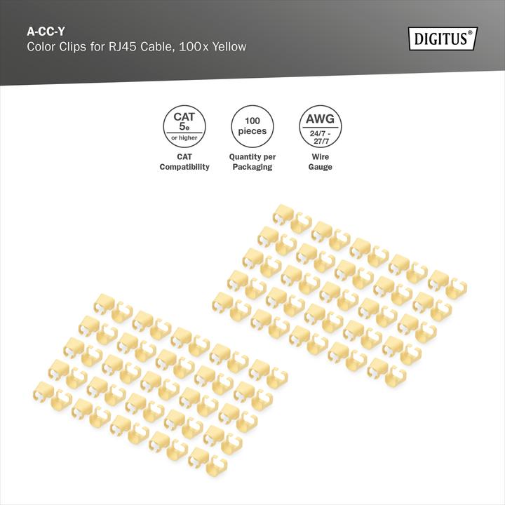 Actual product image Digitus Colour clips for RJ45 cables Colour yellow, 100 pieces pack