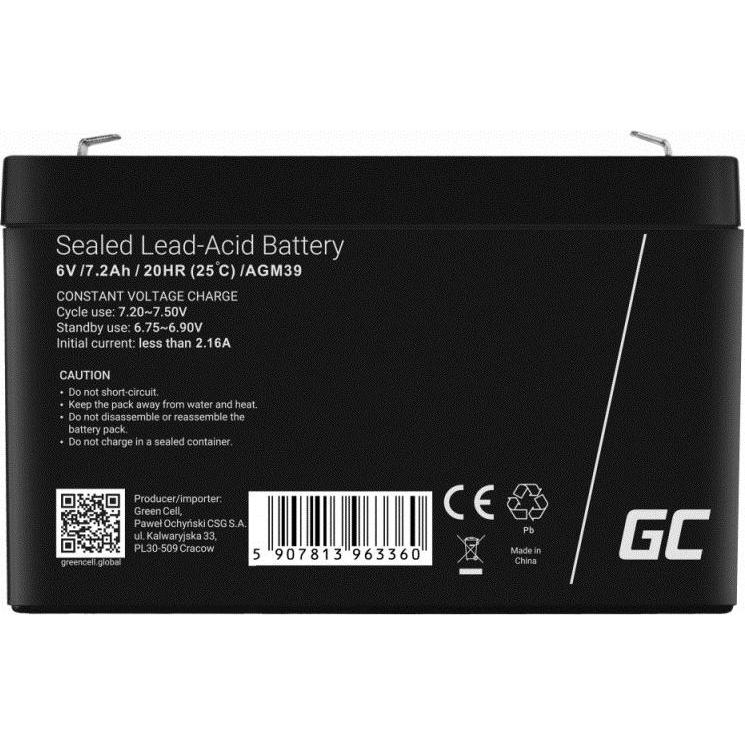 Thumbnail - GreenCell, Versorgungsbatterie, Battery AGM VRLA 6V 7.2Ah - Batterie - 7.200 mAh (6 V, 7.20 Ah)