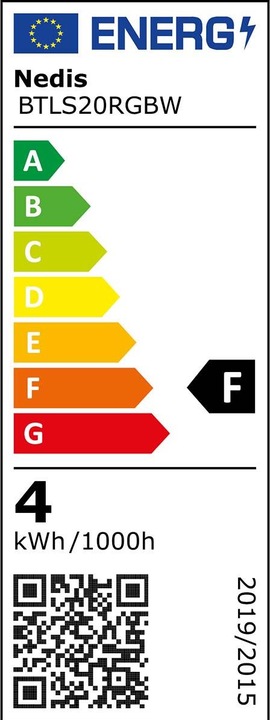Energy Label Nedis SmartLife LED Strip | Bluetooth | RGB / Warm White | SMD | 2.00 m | IP20 | 2700 K | 380 lm | (Multicoloured, 200 cm, Indoor)