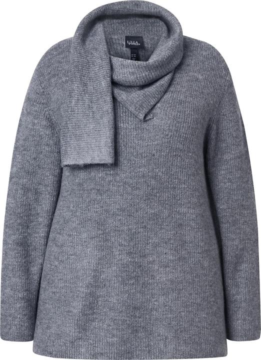 Immagine prodotto Ulla Popken Maglione a costine con sciarpa integrata e maniche lunghe (50, 52)