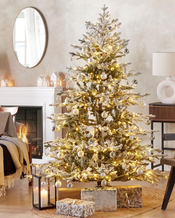 Produktbild Beliani Künstlicher Weihnachtsbaum mit LED Beleuchtung schneebedeckt 180 cm weiss BRISCO (180 cm)