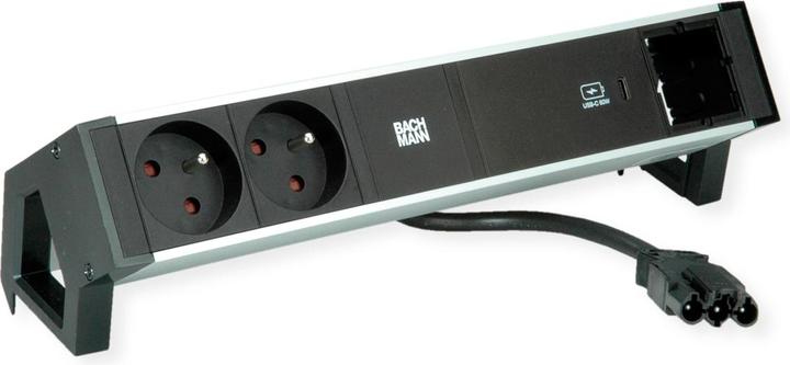 Produktbild Bachmann DESK2 ALU BLACK 2xUTE 1xCM 1xC 1 chargeur C 60W (2x, CEE 7/3, CEE 7/5)