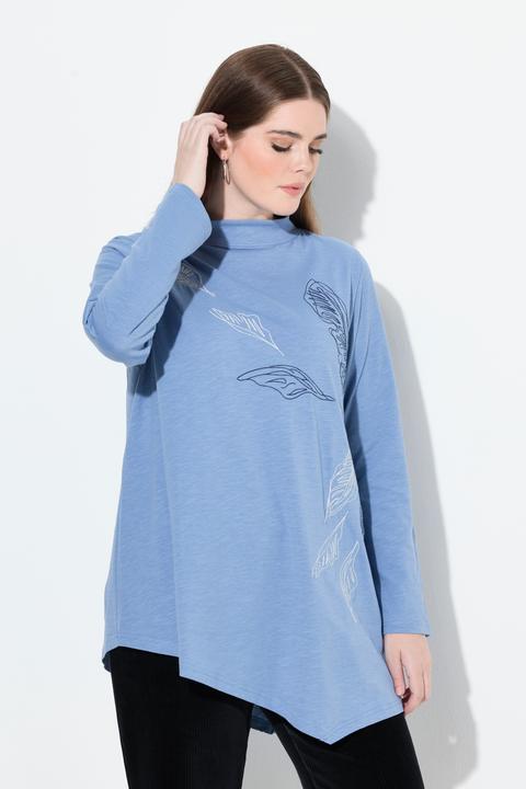 Image du produit Ulla Popken T-shirt long à col montant et manches longues, coton bio, broderie (58)