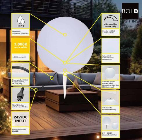 Produktbild Diebold LED Dekokugel,Ø 40cm,DC24V,6.5W,3000K (610 lm, IP67)