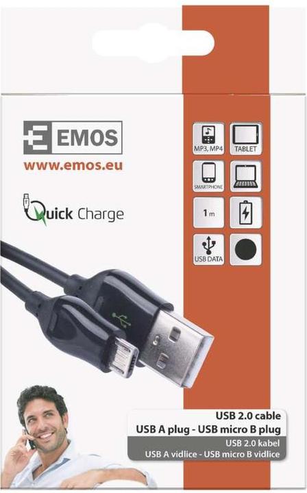 Actual product image Emos Cable USB USB-A - microUSB 1 m Black (SM7004B) (1 m, USB 2.0, 10 W)