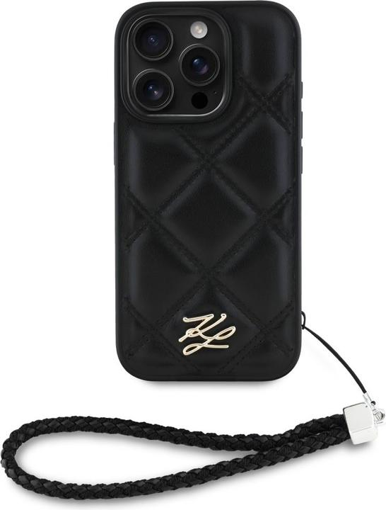 Actual product image Karl Lagerfeld Case Quilted Initial Logo & Chain Strap for iPhone 16 Pro Max black (Apple iPhone 16 Pro Max)
