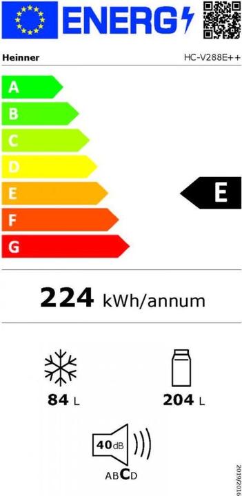 Etichetta energetica Heinner HC-V288E++ (288 l)