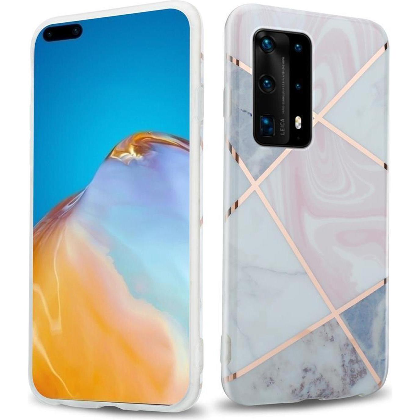 Cadorabo IMD TPU Bunter Marmor Cover (Huawei P40), Smartphone Hülle, Rosa