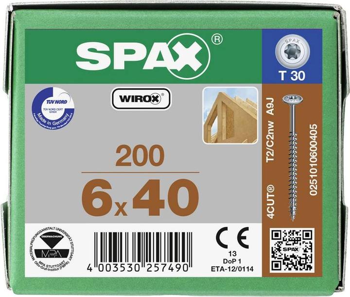 Produktbild Spax Tellerkopf T-Star Plus T30 Vollgewinde Wirox (200 Schrauben pro Stück)