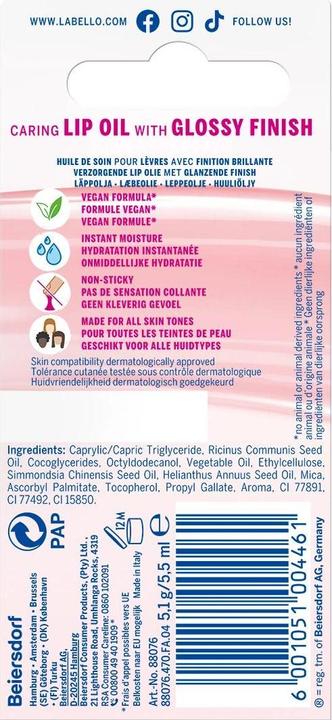 Valori nutrizionali e ingredienti LABELLO Lip Gloss (Olio per labbra, 5.50 ml)