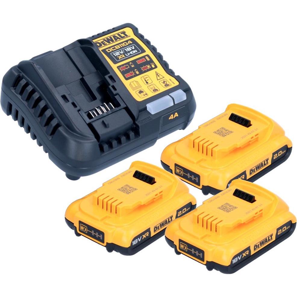 Thumbnail - DeWalt, Werkzeugakku + Ladegerät, DCB 1104 D3 Akku Starter Set 12 V / 18 V 3x Akku 2,0 Ah + DCB 1104 Ladegerät (18 V)