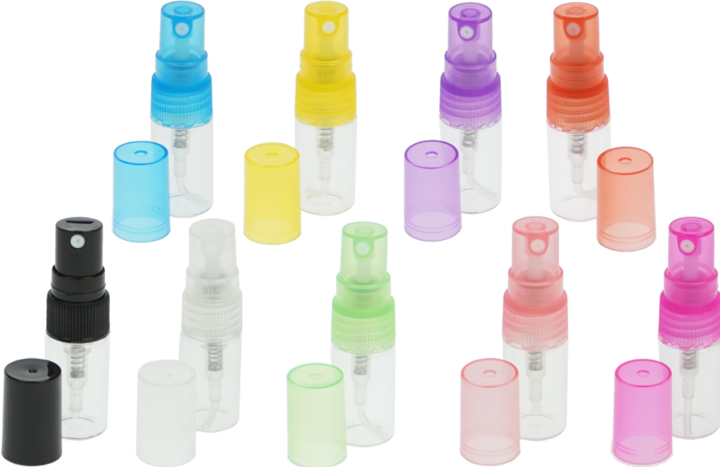 Actual product image 100 sample atomisers, 2 ml, assorted colours in all-purpose container acrylic/stainless steel (2 ml)