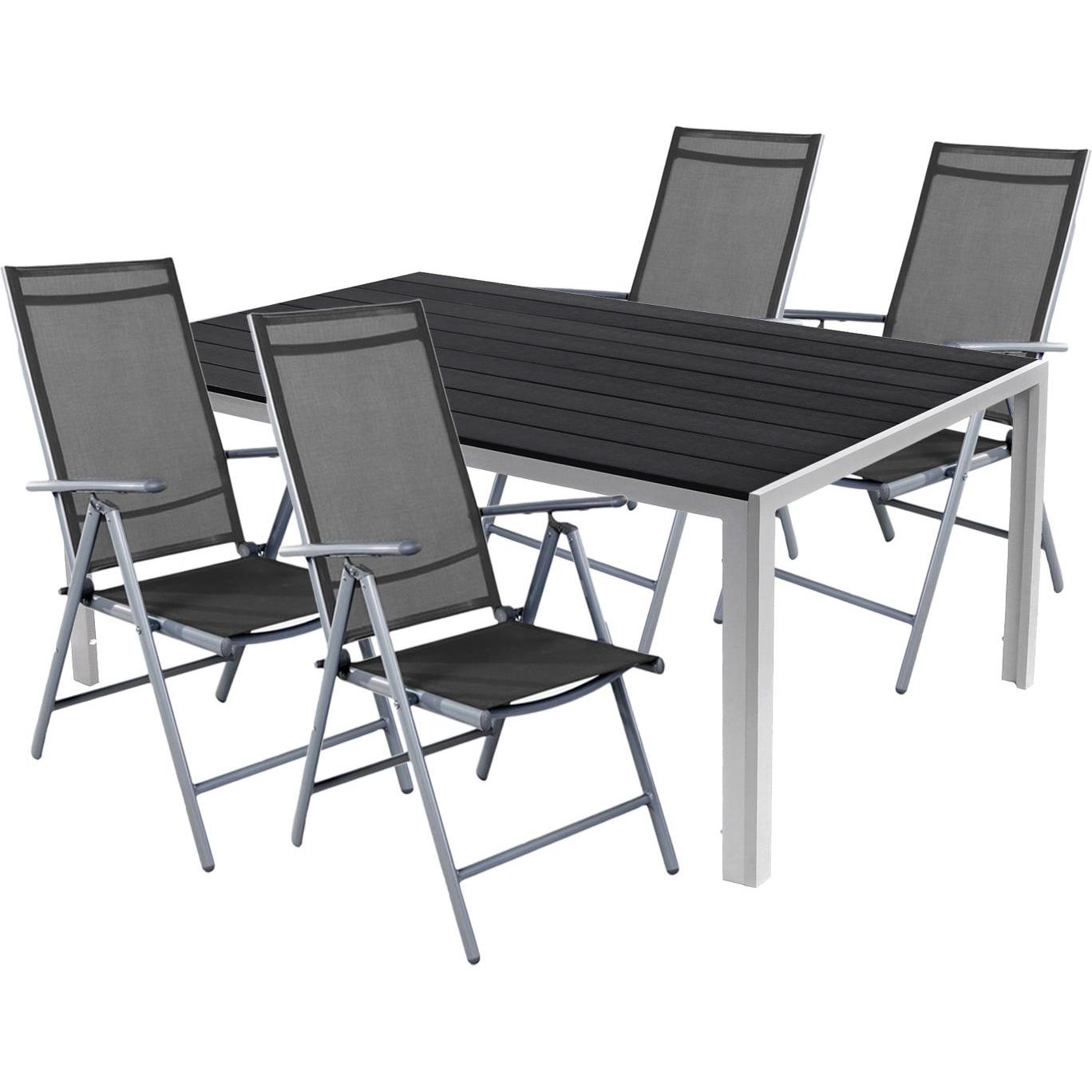 Mojawo, Gartentisch + Balkontisch, 5tlg Gartenmöbel Set Alu Non-Wood 180x90x74cm + 4 Hochlehner Textilen (180 cm)