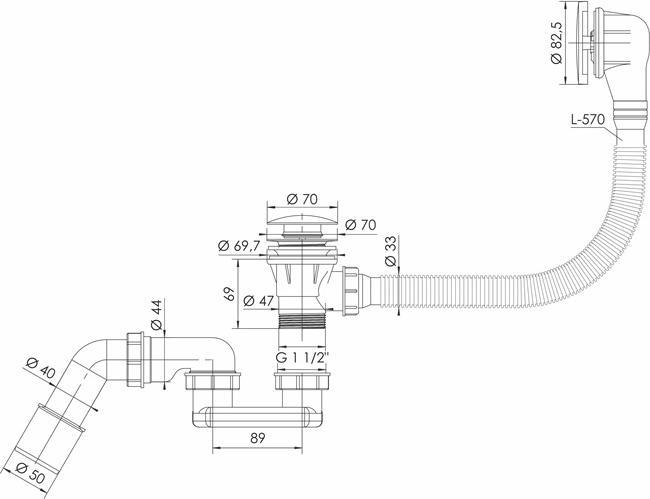 Immagine prodotto Tycner Sifone Da Bagno Click-Clac Top Nero Opaco (Set di drenaggio)