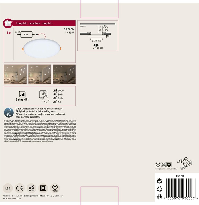 Produktbild Paulmann Einbaupanel Veluna VariFit (2450 lm)
