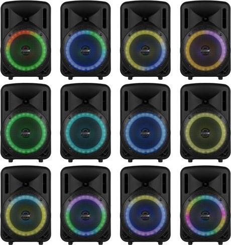 Actual product image Fenton Speaker Bluetooth - FT08LED MK2 karaoke box met LEDâ€™s, accu en microfoon - Voor (Active)