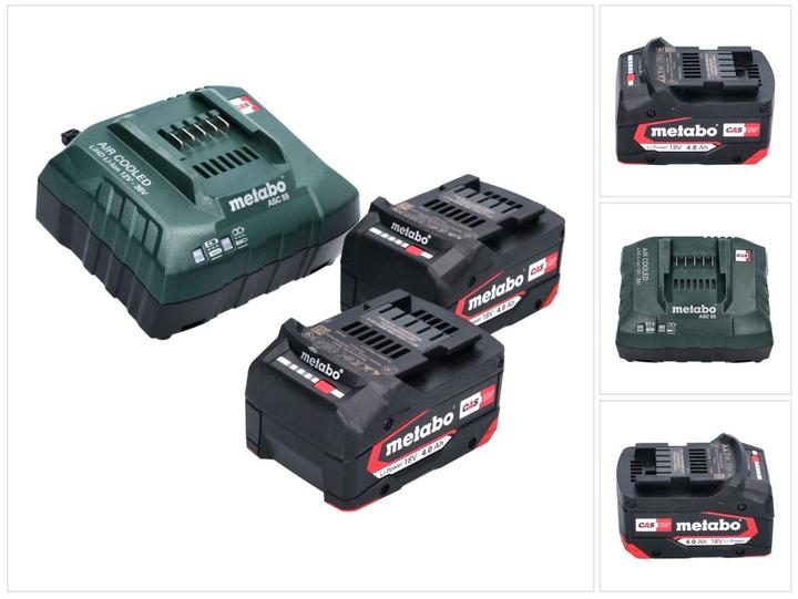 Metabo Basic set 2x Li-Power battery pack 18 V 4,0 Ah CAS Li-Ion battery ( 2x 625027000 ) + ASC 55 charger (18 V)