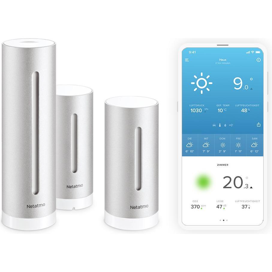 Netatmo Smarte Wetterstation + Zusätzliches Innenmodul, Stazione meteo, Bianco, Argento