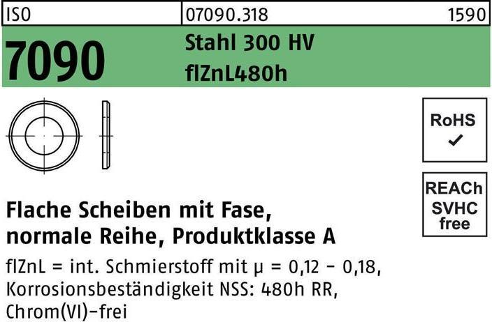 Image du produit Rondelle ISO 7090 avec chanfrein 12 Acier 300 HV revêtu de zinc lamellaire