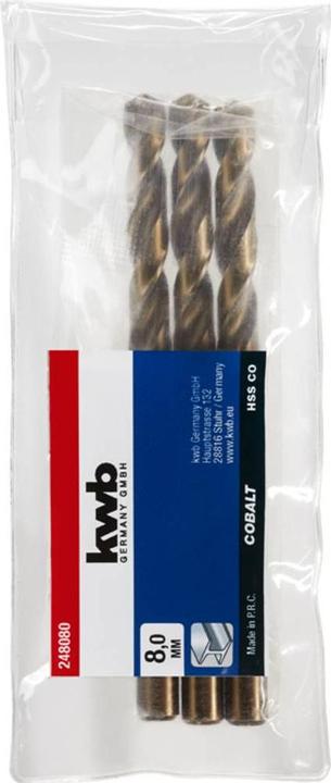 Produktbild kwb 248080 HSS-Co Spiralbohrer 1 Stück 8 mm Gesamtlänge 117 mm M35 DIN 338 Zylin (8 Millimeter)