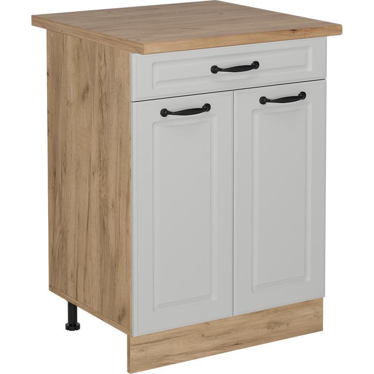 Vicco, Regal, Küchenunterschrank R-Line, Weiss Landhaus/Goldkraft Eiche, 60 cm mit Schublade, AP Eiche