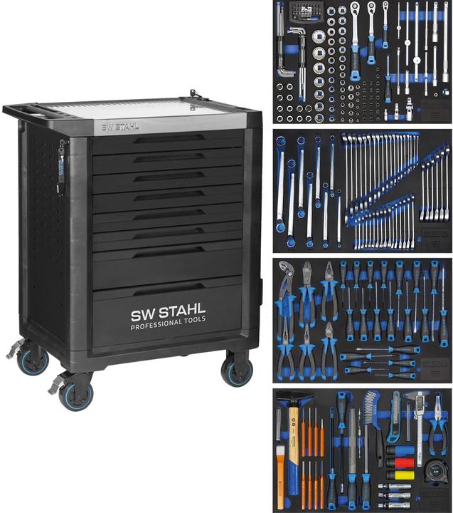 Actual product image SW-Stahl Z3114 Professional workshop trolley TT801 black I 8 drawers I 4 drawers filled I 246 parts (1x)