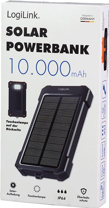 Image du produit LogiLink Solar Powerbank 10.000 mAh, schwarz (10000 mAh, 18 W)